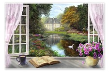 Poster Fenster mit idyllischem