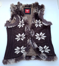 EDC ESPRIT Weste Strick Jacke Fell Gr. XS 34 36 braun Norweger Outdoor warm