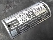 Typenschild Simson S50 1974 /