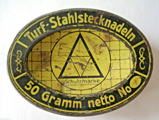 Mini Blechschachtel Blechdose Turf-Stahlstecknadeln Kaufmannsladen Reklame Nadel