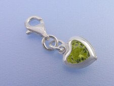 Echt 925 Sterling Silber Einhänger Charms Herz hellgrün Stein Anhänger Grün