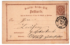 Deutsches Reich, Ganzsache Postkarte, Eilenburg- Leipzig, 1874 gelaufen