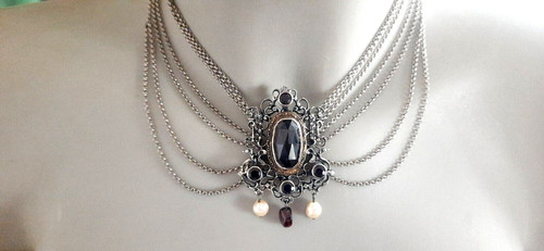 Silber collier granat - collier, /