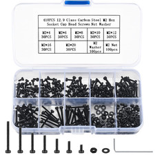410-teiliges M2 Inbusschrauben Set Kohlenstoffstahl Muttern Unterlegscheiben mit