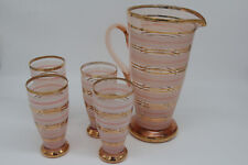 5tlg. Set Glaskrug Saftkrug Wasserkrug Bierservice Goldrand DDR Goldfuß Streifen