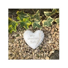 Grabherz Gedenkstein - Wir vermissen Euch - Grabschmuck Grabdeko Trauerherz 10cm