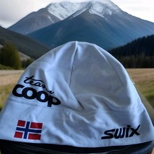swix Winter-SKI-Unterzieh-Mütze-Cap 56 neuw.NORWAY Team coop NORGE weiß 
