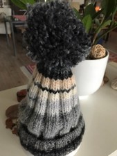 ⭐️ Handgestrickte Bommel Mütze Wolle Grau Schweden Einheitsgröße kids Erwachsene