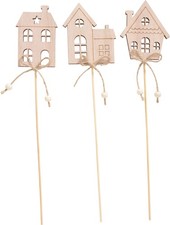 VBS Holzstecker Häuser Set 3 Stück 7.5x32x0.4 cm Deko Garten Basteln