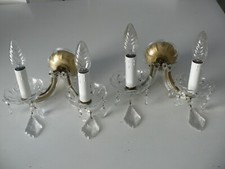 Prunkvolles Paar Lüster Wandlampen 2 flammig mit Kristallglasbehang 2 Stück