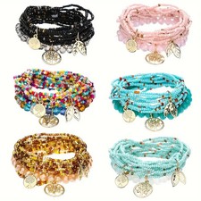 Boho Perlenarmband Set Damen – Sommer Surfschmuck – Elastisch