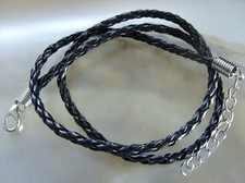 3 mm schwarze Lederkette Flechtkette Leder Kette geflochten 45 +3 cm m.Karabiner