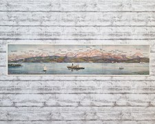 Bodenseepanorama Faltkarte Marschall 1920 Gebirgspanorama Dampfer Segelboot Deko