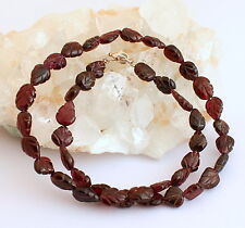 Granat Kette Edelsteinekette Handgraviert Blattform weinrot Collier Silber 46cm 