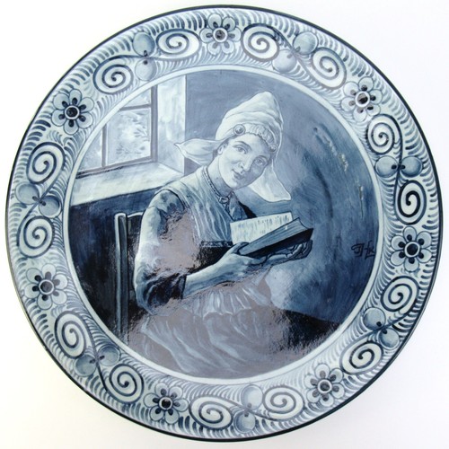 Jugendstil steingut wandteller - steingut,