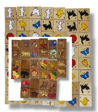 2 Alte Domino Spiele Holz Kinder Motive Vintage + Antik Basteln Holzsteine Alt 