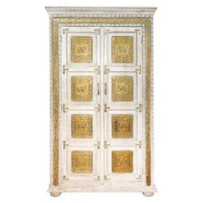 Schrank Vanita Indien Schrank Mangoholz Oriental Schlafzimmer Weiß Gold 180 cm 