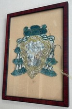 orig. Seide Stoff Wappen Heraldik gerahmt 22x16cm
