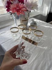 Whiskey Gläser Kristallgläser Kristallglas Set Goldrand Meander Vintage Tumbler