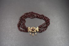 antike Granatkette, Kropfkette 6-reihig mit Prachtschloß Schaumgold um 1850