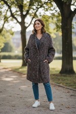 Damen Wollmantel grau/braun