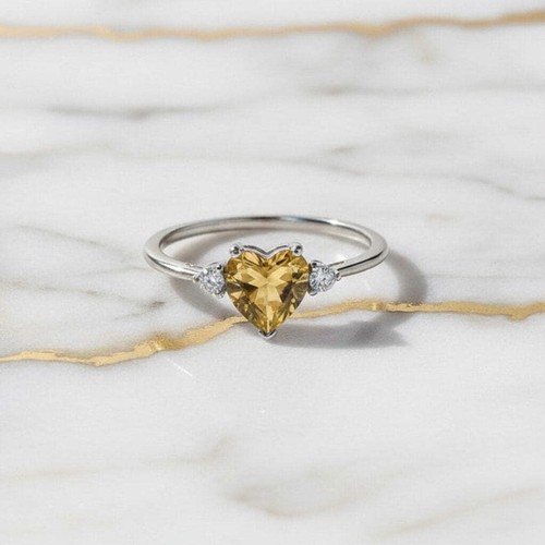 Citrin ring 925 silber herz - silber, 1