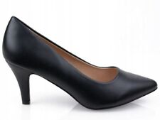 PUMPS MIT NIEDRIGEM ABSATZ HIGH HEELS DAMENSCHUHE AUS SCHWARZEM LEDER