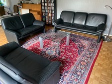 3-2-2 Sofagarnitur Couchgarnitur, Leder, schwarz