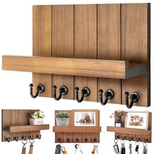 Wandregal Holz Mit 5 Haken Und