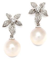 1.52ct Natürlich Rund Diamant 14k Solid Weiß Gold Perle Hochzeit Hänger Ohrringe