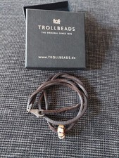 ☆ Original Trollbeads Lederarmband 41 cm, braun mit Glasbead Anhänger ☆