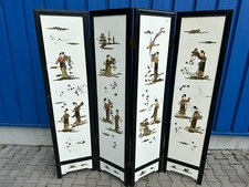 ANTIKES 180x183cm JAPANISCHES PARAVENT UM 1930 ART DECO STEINFIGUREN BEMALUNG