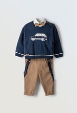 Jungen Baby Kinderkleidung Set: Pullover Hemd Hose mit Hosenträgern Kindermode