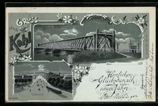 Mondschein-Lithographie Kehl, Neue Rheinbrücke, Totalansicht 