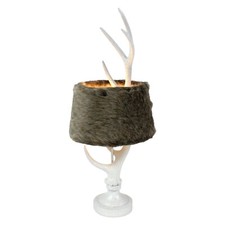 Tischleuchte Geweih mit Kunstfell, Weiß ,67 cm hoch, Lampe