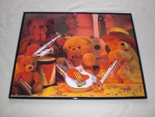 Teddybär Bärchen Bild mit Musikinstrumenten 40x50cm - Saxophon Gitarre - Vintage