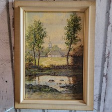 B. Thomoß Kirche am Bach / Ostpreußen Ölgemälde 