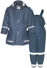 Playshoes Regen-Set Regenlatzhose Regenanzug, A Pois Blau Unifarben, 86 (