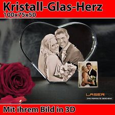 Herz Mittel 3D Laser Gravur Geschenkidee 2D Foto in 3D Glas zu Weihnachten NEU  