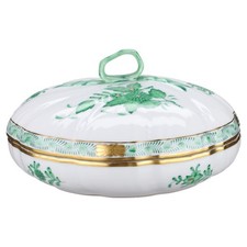 Bonbonniere Deckeldose flach Modell 6026 RAR Herend Ungarn Apponyi grün