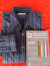 Herren Hemd Walbusch gestreift 39M dunkel Langarm  Luxusstoff bügelfrei neu