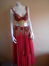 Bauchtanzkostüm/Profi-Orginal ägyptische Handarbeit-Gr. 36-40-rot/gold
