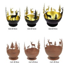 Dekoschale mit Waldrelief antik Metallschale Rost u Gold-Schwarz versch. Größen