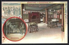 Lithographie Konstanz, Insel Hotel, Fresko im Speisesaal, Speisesaal 