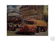 Altes Oldtimer Reklame Blechschild  Tanklastzug Mercedes Magirus Flugzeug