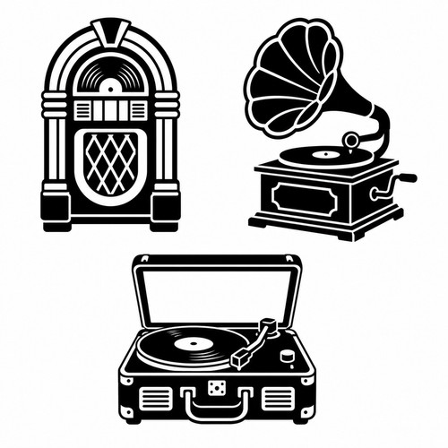 Aufkleber 3er set retro - 3er, musik