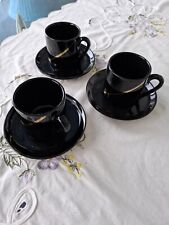 Espresso Tassen - Mokka Tassen  - schwarz mit Goldstreifen - 3 Stück