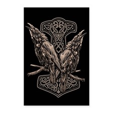 Raben Odins mit Thorhammer Poster 60x90 cm, One size, Weiß