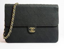 CHANEL Single Flap Bag Gold HW Jersey Schwarz Tasche