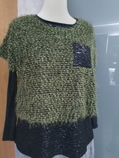 Damen Pullover Naveed Gr. M -L Grün Glitzer Schwarz Lagenlook Neu